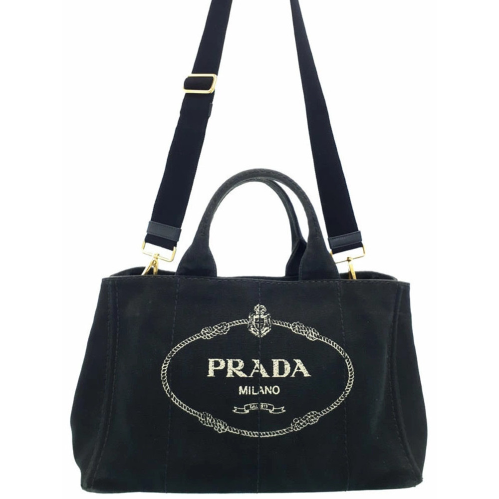 Prada Canapa 2way Tote Shoulder Bag Black - Picture 1 of 9